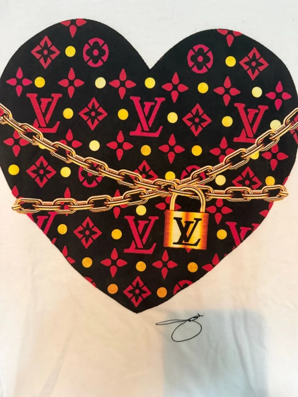 White Graphic Short Sleeve Tee with Black Heart Logo Print - Picture 2 of 3